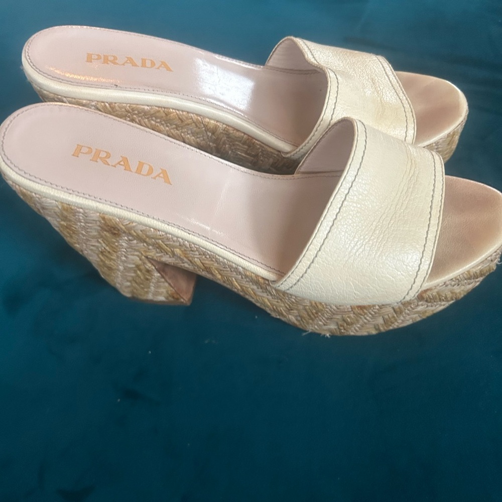 Prada Beige Wedge Sandals for Women